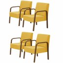Ver imagem 1 de Kit 4 Poltronas Decorativas 1 Lugar Luna Braço Madeira D Salla Suede Amarelo