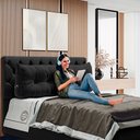 Ver imagem 2 de Kit 02 Almofadas para Cabeceira Encosto Apoio Lombar Spot 195cm com Porta Celular Veludo - Desk Desi