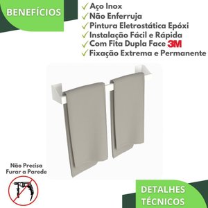 Porta Toalha de Banho Adesivo 3m Banheiro Parede Branco Df
