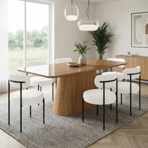 Sala de Jantar Mesa 160 de Vidro com 6 Cadeiras em Aço Preto Nature Bouclê H02 - D'Rossi