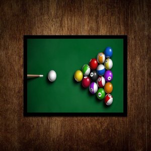 Quadro Decorativo Mesa de Bilhar- Sinuca 45x34cm - com Vidro:madeira Branca
