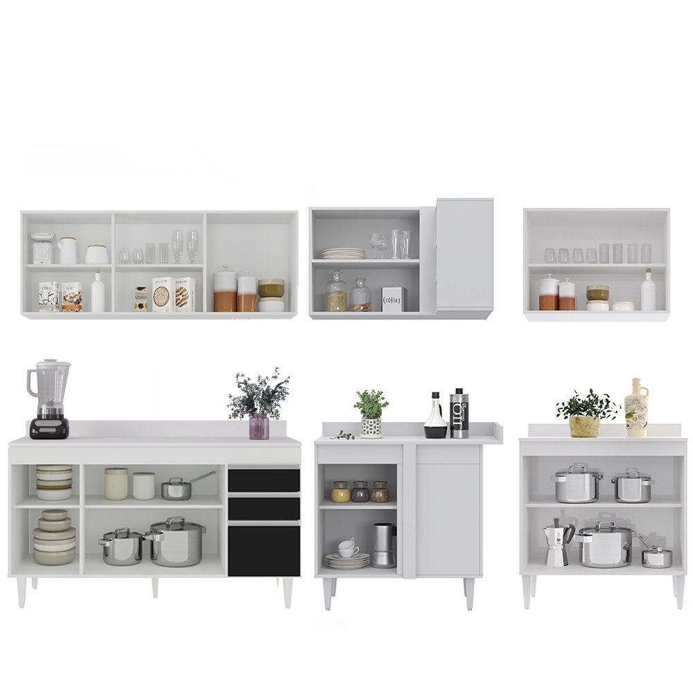 Armário de Cozinha Modulado de Canto 6 Peças Cp32 Balcão com Tampo Branco/preto - Lumil Lumil Móveis - 6