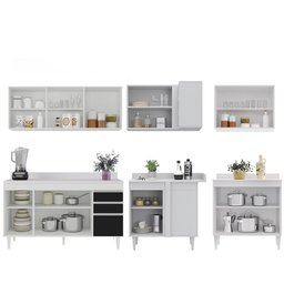 Armário de Cozinha Modulado de Canto 6 Peças Cp32 Balcão com Tampo Branco/preto - Lumil Lumil Móveis - 6 Armário de Cozinha Modulado de Canto 6 Peças Cp32 Balcão com Tampo Branco/preto - Lumil Lumil Móveis - 6