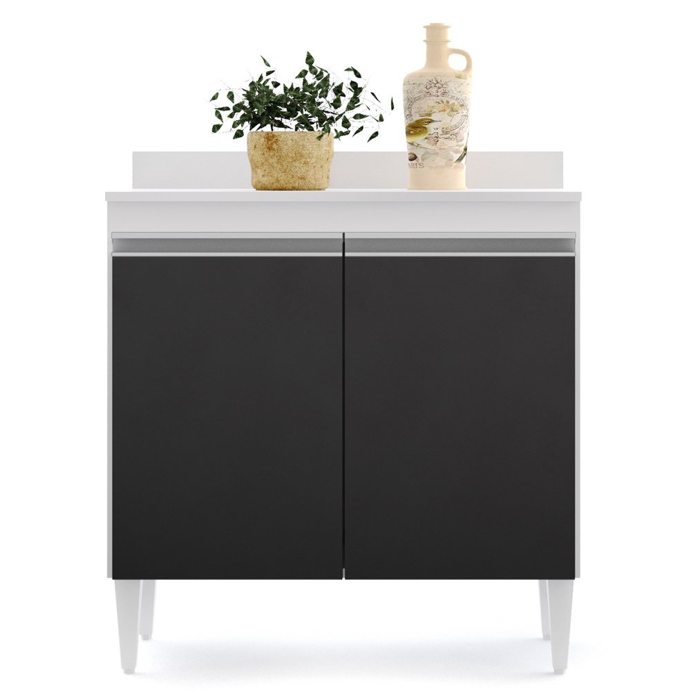 Armário de Cozinha Modulado de Canto 6 Peças Cp32 Balcão com Tampo Branco/preto - Lumil Lumil Móveis - 9