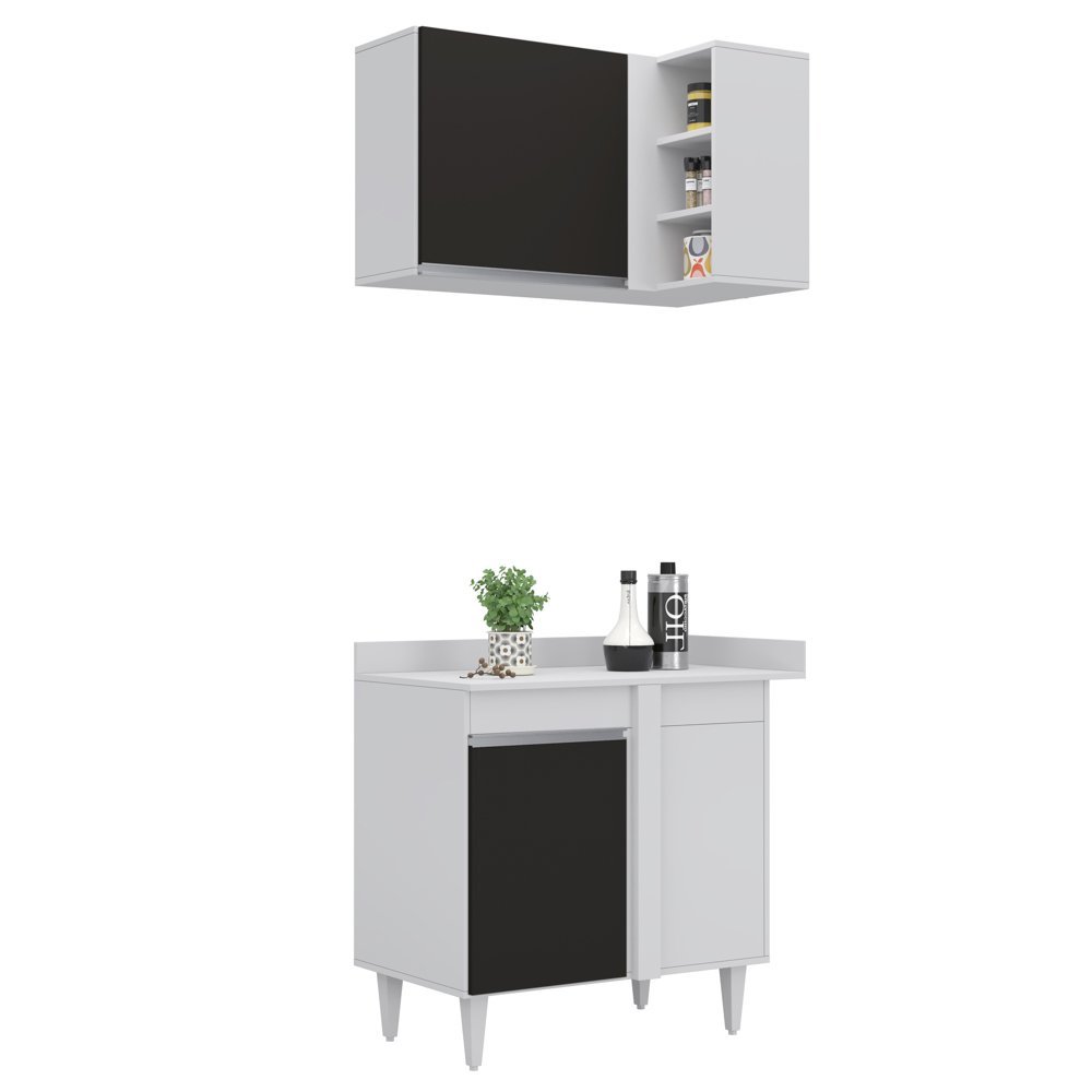 Armário de Cozinha Modulado de Canto 6 Peças Cp32 Balcão com Tampo Branco/preto - Lumil Lumil Móveis - 11
