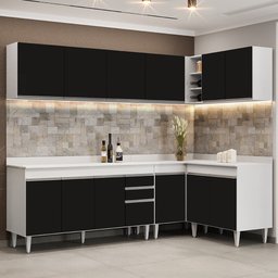 Armário de Cozinha Modulado de Canto 6 Peças Cp32 Balcão com Tampo Branco/preto - Lumil Lumil Móveis - 2