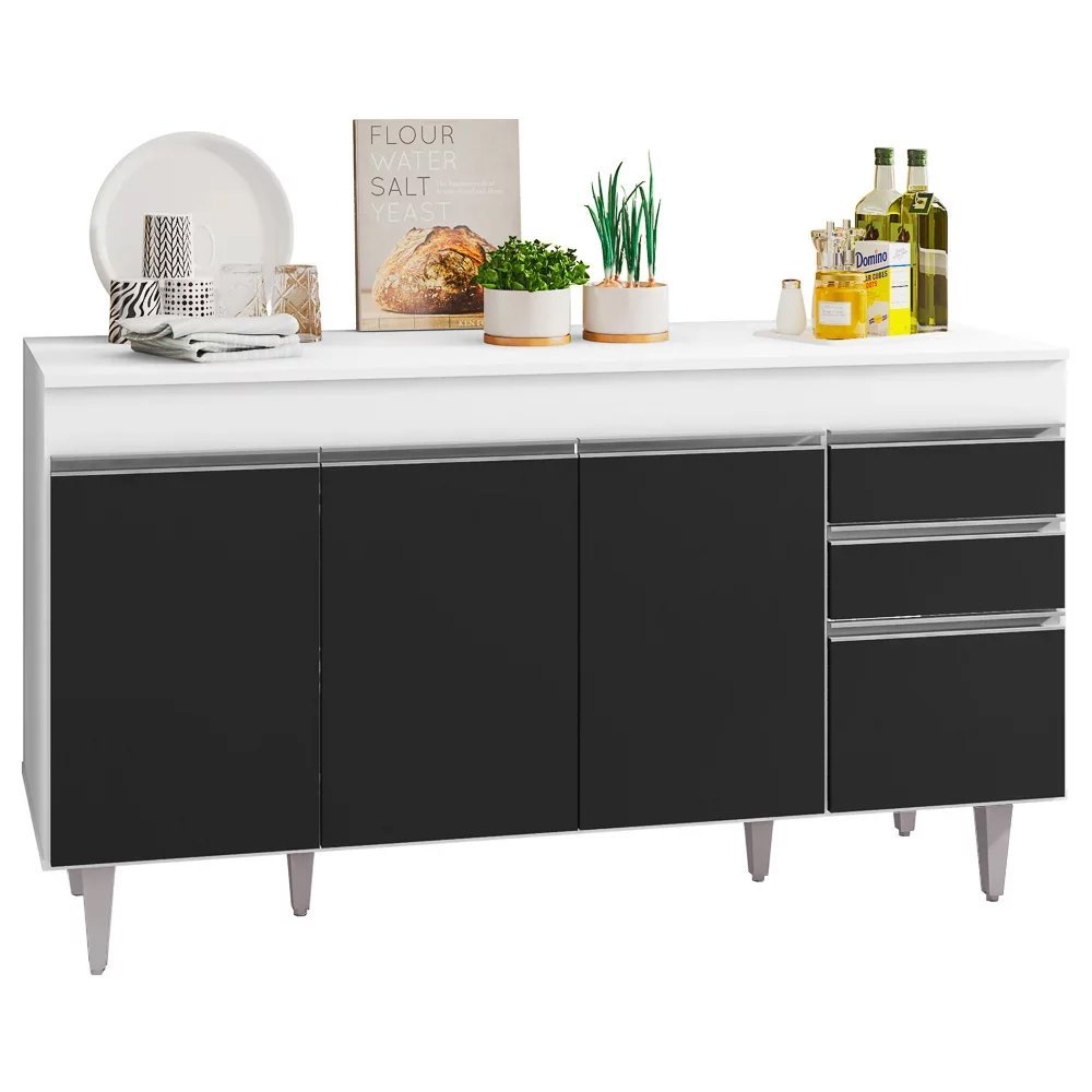 Armário de Cozinha Modulado de Canto 6 Peças Cp32 Balcão com Tampo Branco/preto - Lumil Lumil Móveis - 7