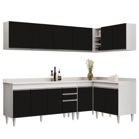 Armário de Cozinha Modulado de Canto 6 Peças Cp32 Balcão com Tampo Branco/preto - Lumil Lumil Móveis