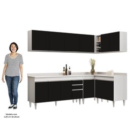 Armário de Cozinha Modulado de Canto 6 Peças Cp32 Balcão com Tampo Branco/preto - Lumil Lumil Móveis - 5