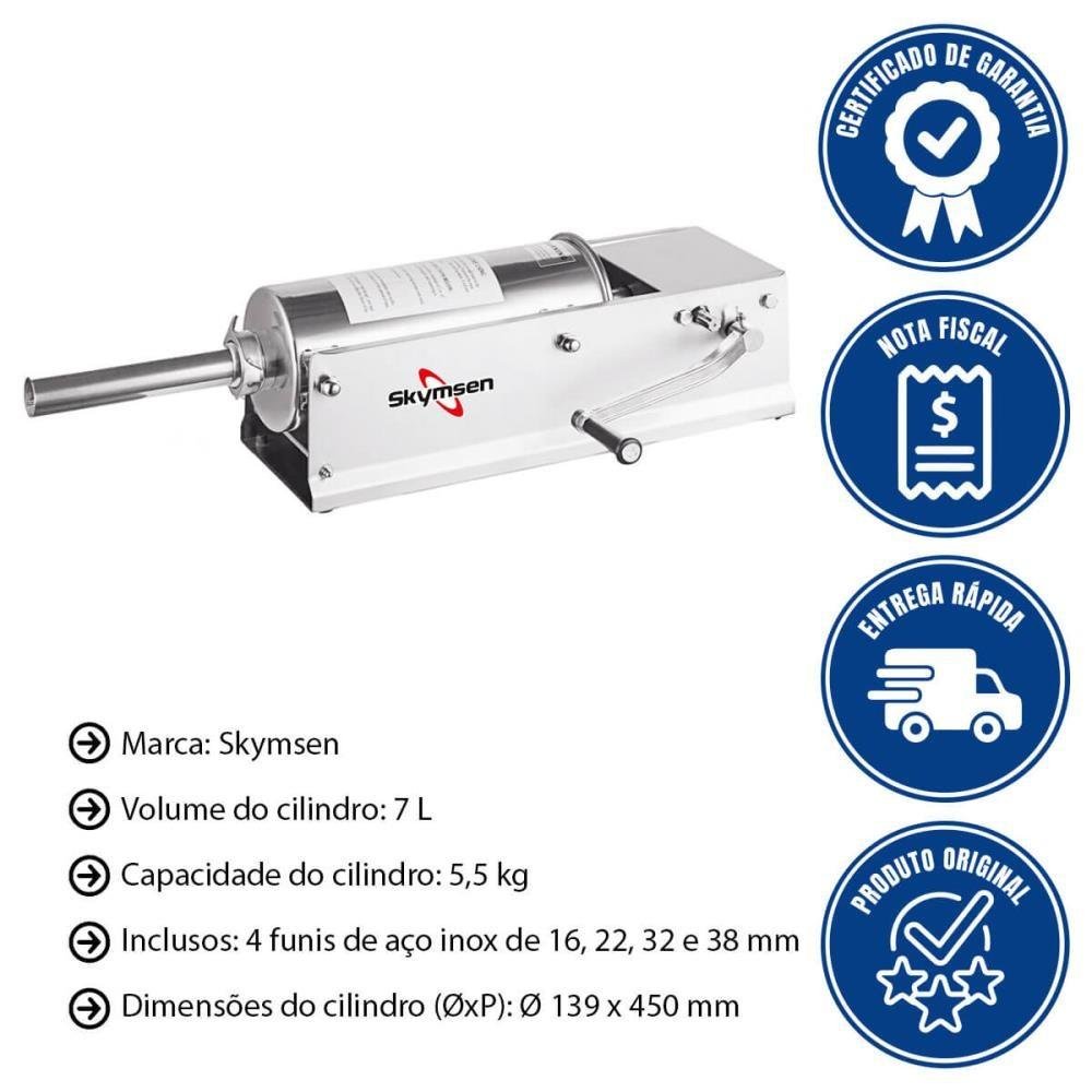 Ensacadeira Manual de Linguiça Skymsen El7 Horizontal Inox 7 Litros 707139 - 2