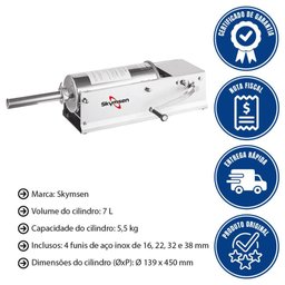 Ensacadeira Manual de Linguiça Skymsen El7 Horizontal Inox 7 Litros 707139 - 2