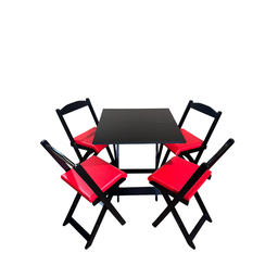 Conjunto Mesa Dobrável com 4 Cadeiras Preto Estofado Vermelho - 1