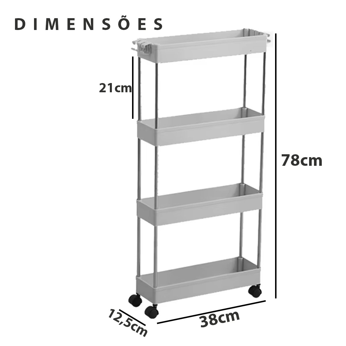 Carrinho Organizador Prateleiras Cozinha Banheiro Quarto Lavanderia 4 Andares Multiuso Organizaçao P - 3