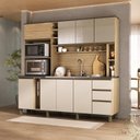 Ver imagem 1 de Cozinha 205cm MDF 15mm com Portas de Vidro Érica Bege/Amendoa/Off White