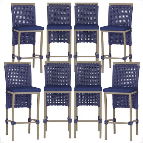8 Banqueta em Alumínio Roma Fendi Corda Náutica Tecido 10