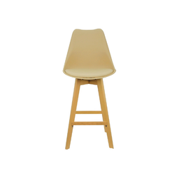 Banqueta Cozinha Alta Assento Bege Base Madeira 52x47 5x111cm Bering - 2
