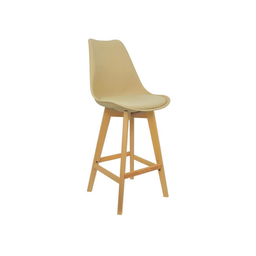 Banqueta Cozinha Alta Assento Bege Base Madeira 52x47 5x111cm Bering - 1