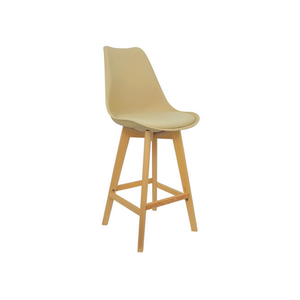 Banqueta Cozinha Alta Assento Bege Base Madeira 52x47 5x111cm Bering