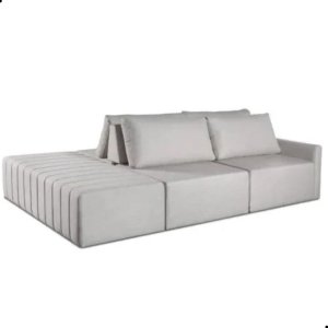 Sofá Ilha Vancouver Modular com Puff 255 Cm Bouclê Off White