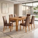 Ver imagem 1 de Conjunto Sala de Jantar 6 Lugares Retangular Tampo MDF 180cm Mesa Athenas e Cadeiras Apogeu Marrom Amêndoa Clean/Avelã