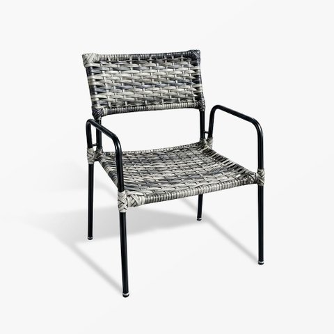 Conjunto 2 Poltronas Porã em Junco Sintético Aço Preto com Braços para Varanda Externa Jatobá