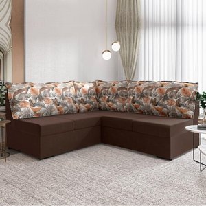 Sofá De Canto 5 Lugares Suede Marrom/Palmeira