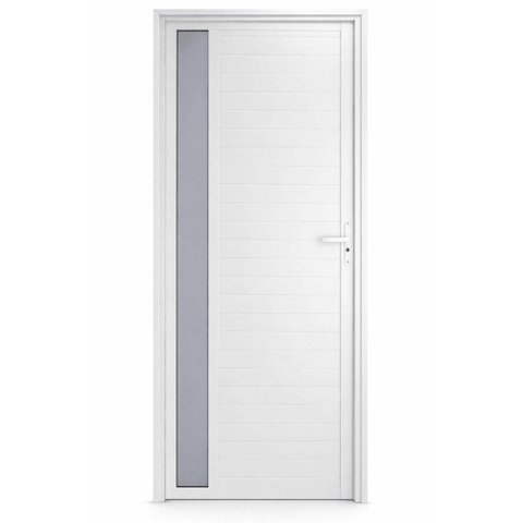 Porta de Giro Alumínio Branco Lambril c/Maçaneta Visor Lateral Maxx - 210x70 - Esquerda