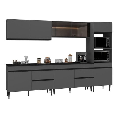 Cozinha Modulada Completa 301,5cm Milano Multimóveis Mp2403 Cinza