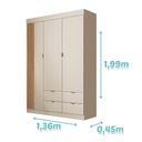 Ver imagem 4 de Guarda Roupa Infantil Ayla 3 Portas e 4 Gavetas Off White Acetinado - Phoenix Baby