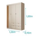Ver imagem 4 de Guarda Roupa Infantil Ayla 3 Portas e 4 Gavetas Off White Acetinado - Phoenix Baby