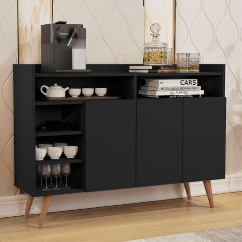 Buffet Mabel Markab Retrô 3 Portas MDP 119cm Preto Germai Móveis