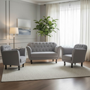 Ver imagem 2 de Kit Namoradeira + 2 Poltronas Decorativa Dália Bouclé Cinza Claro