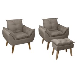 Kit 2 Poltronas Decorativas Opala e Puff Opala Suede Capuccino Su Decor - 1