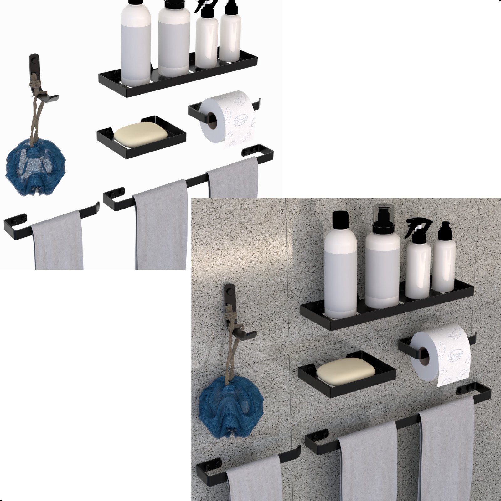 Kit Acessórios Banheiro 6 Peças Luxo Quadrado:preto - 2