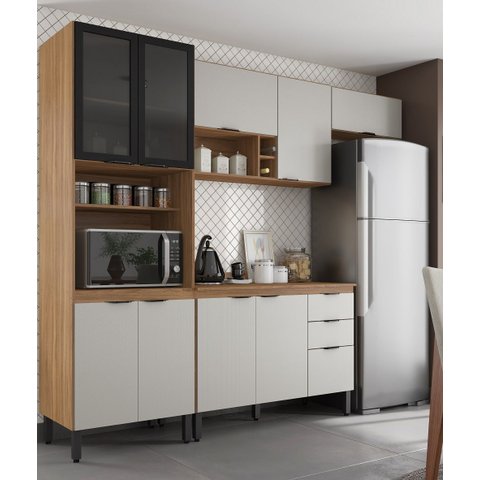 Cozinha Modulada Firenze 260m C/tampo Mdp 120m Suave Ao Toque-amêndola Touch/ Nude Prime Tx Demóbile