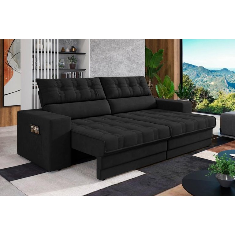 Sofá Oscar Plus 2,30m Retrátil/reclinável Suede Preto - Xflex
