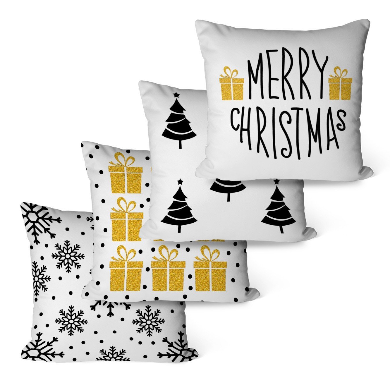 Kit Com 4 Capas Para Almofadas Decorativas Natal Minimal Flocos De Neve