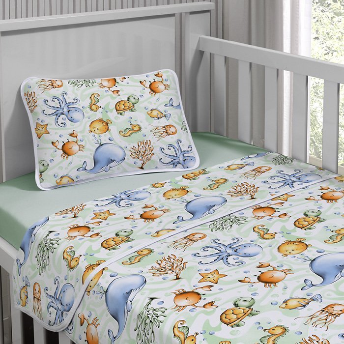 Jogo de Cama Tecebem Baby Malha Estampado Olga 3 Pçs Verde