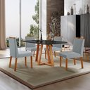 Ver imagem 2 de Conjunto Sala de Jantar Mesa Florença 140x80cm Preto com 4 Cadeiras Dallas Linho Cinza