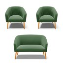 Ver imagem 1 de Kit 01 Namoradeira 02 Lugares e 02 Poltronas Stella Suede Pés Palito Castanho - D’Rossi - Verde