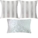 Ver imagem 1 de Kit 3 Almofadas Luxo 2 Listrado e 1 Adamascado Prata e Branco Sua Casa Decor