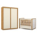 Ver imagem 1 de Jogo de Quarto Infantil Tutto New Guarda Roupa 2 Portas e Berço Off White/freijó com Capitonê -