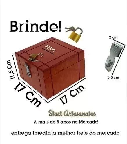 Cofrinho Porta Dinheiro Bau Cofre Caixinha Caixa C/ Cadeado Azul - 4
