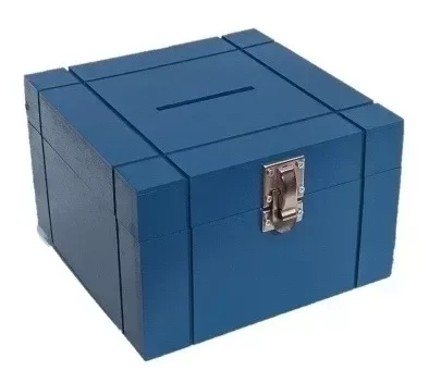 Cofrinho Porta Dinheiro Bau Cofre Caixinha Caixa C/ Cadeado Azul - 3