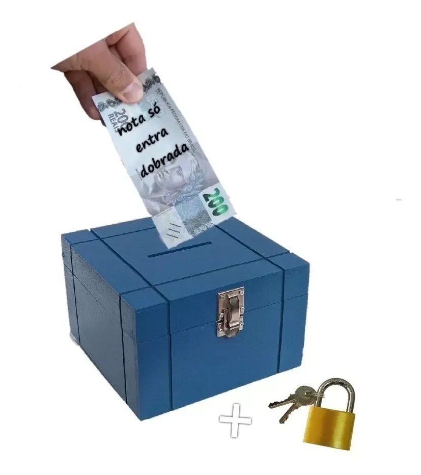Cofrinho Porta Dinheiro Bau Cofre Caixinha Caixa C/ Cadeado Azul - 1