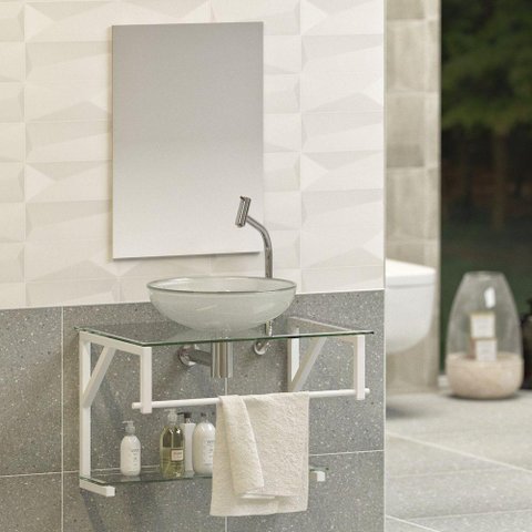 Gabinete para Banheiro Vidro Glass 80cm com Cuba Branco/cuba Incolor