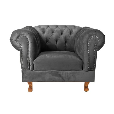Poltrona Chesterfield Capitonê Duque Suede Cinza Chumbo Decoração, Recepção, Salas de Tv e Estar