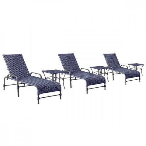 3 Espreguiçadeiras Catar 3 Mesas Garden Corda Náutica Trama Azul