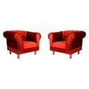 Ver imagem 1 de Duas Poltronas Chesterfield Capitone Suede Vermelho Decorativa / Sala, Tv, Estar, Recepção