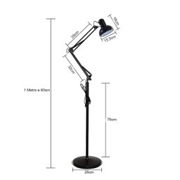 Luminaria Abajur Chao Articulada Metal E27 Iluminaçao Mesa Sofa Sala Estar Quarto Trabalho Estudos D - 2